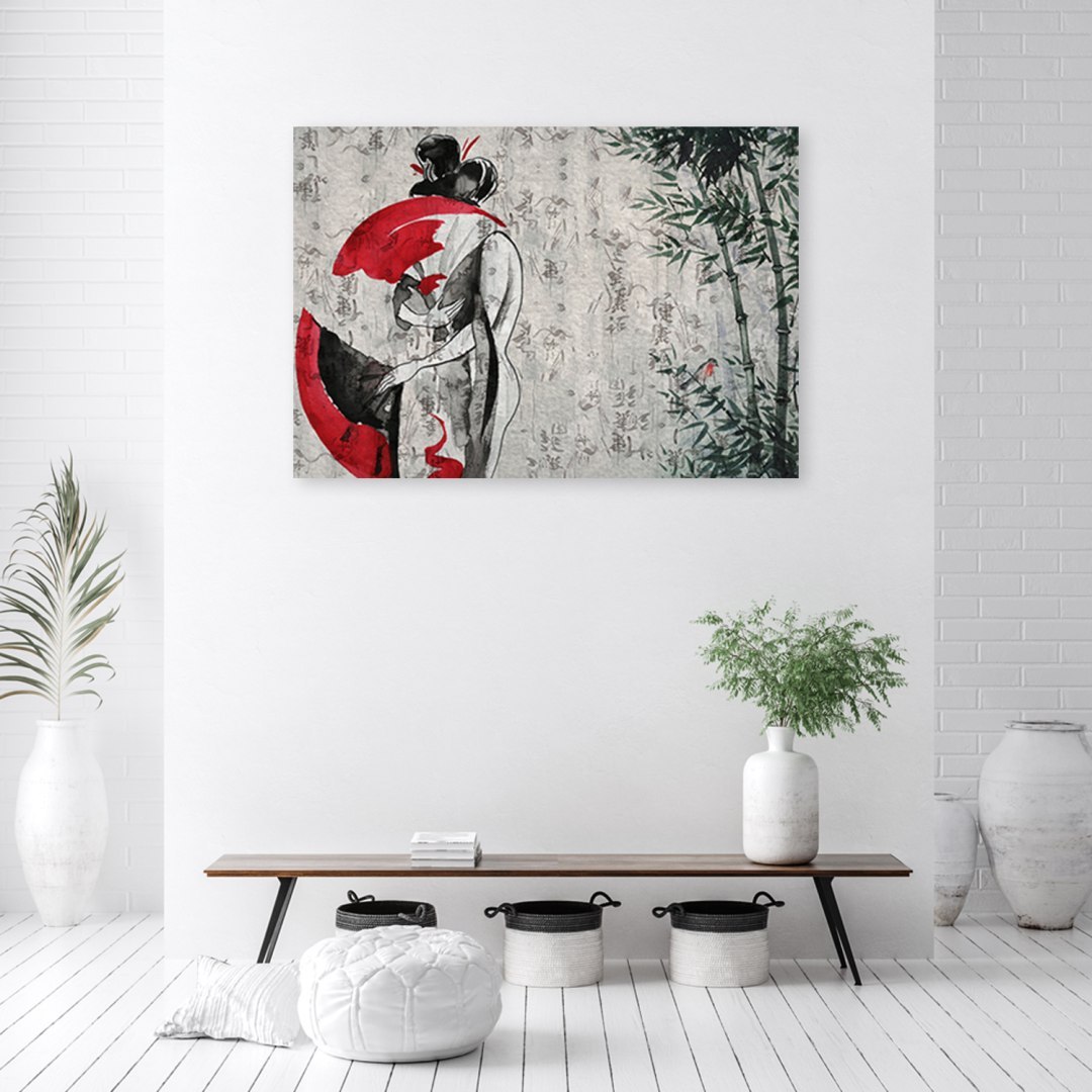 Emaga Obraz na płótnie, Japońska gejsza z wachlarzem - 90x60